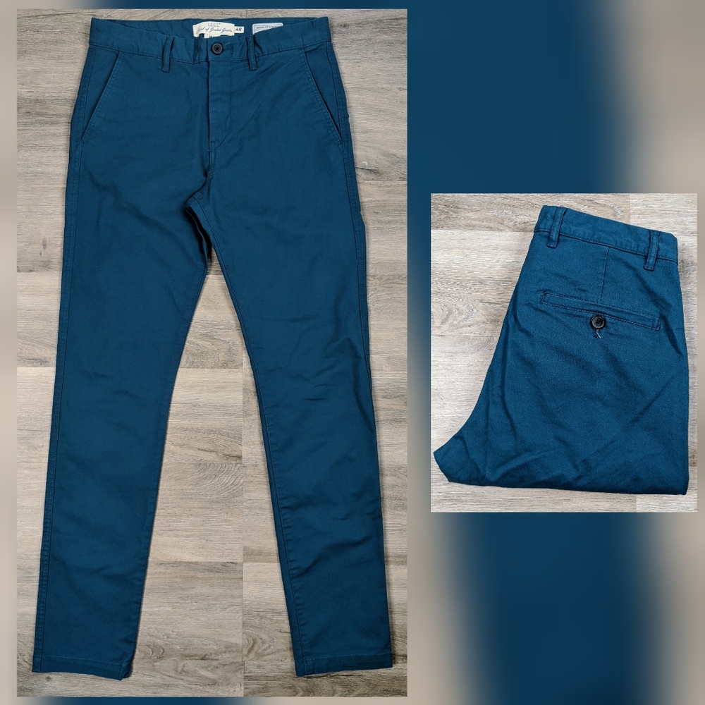 H&M | teal skinny fit pants | men's 29